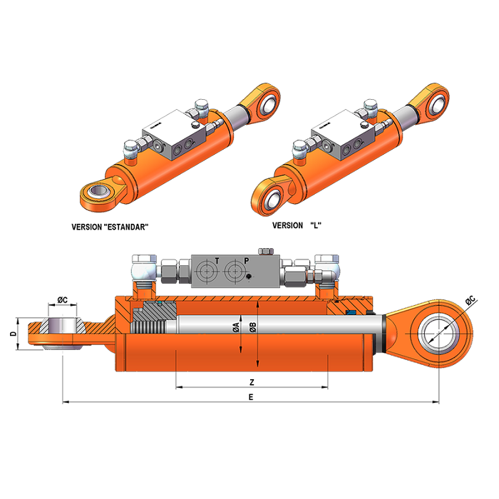 Cilindro Hidráulico de volteo arado 40-70-160 (L) Rot. Ø 30