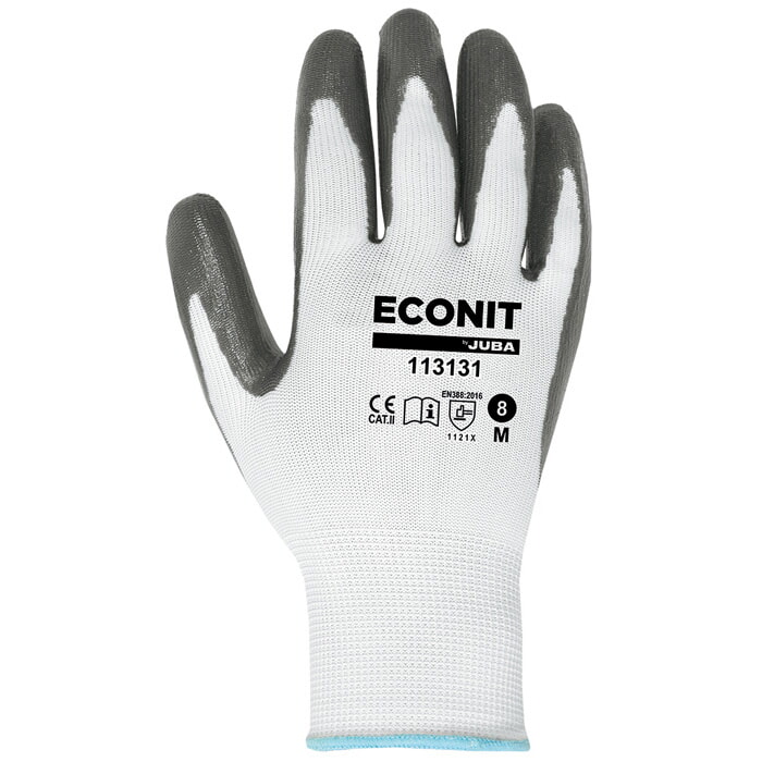 "Eco-Nit" Guante de Poliester Blanco Recubierto de Nitrilo Gris en Palma. Talla 8