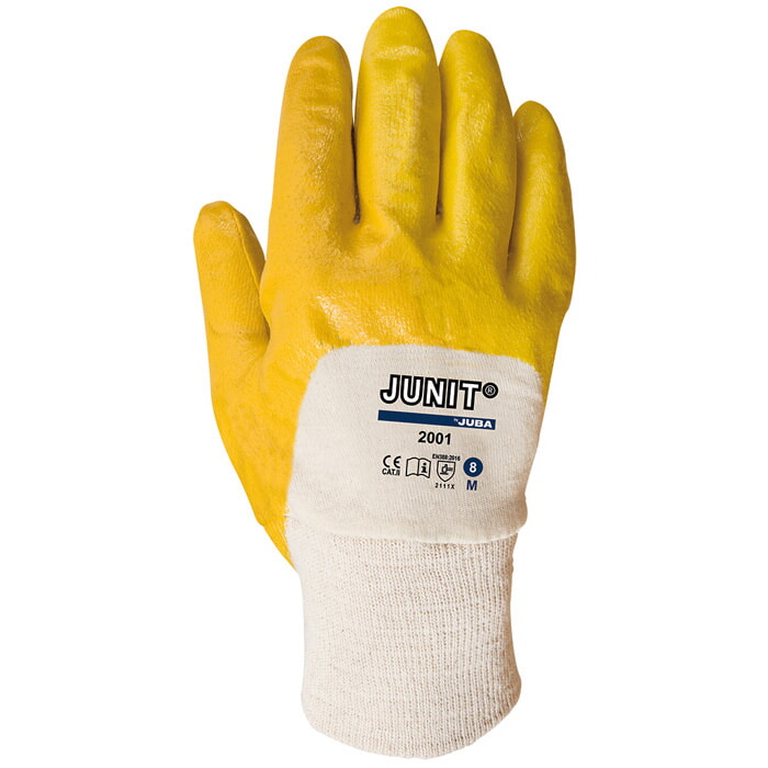 Guante Nitrilo Ligero Sobre Soporte de Algodón Interlock. Amarillo. Dorso Fresco. Puño Elástico. Talla 9