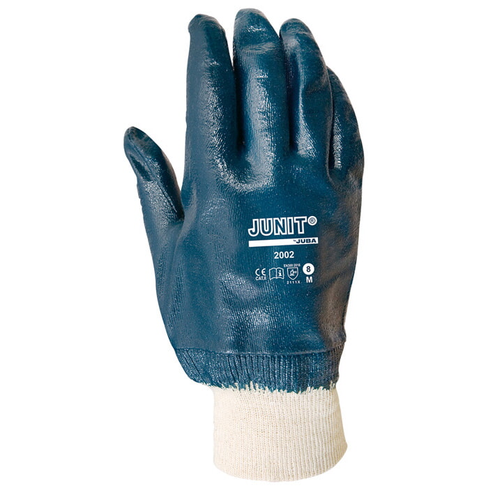 Guante Nitrilo Ligero Sobre Soporte de Algodón Interlock. Azul. Dorso Cubierto. Puño Elástico. Talla 8