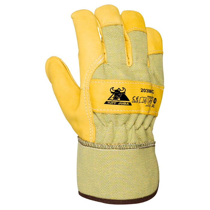 Guante Americano Flor Vacuno Amarillo. Forrado en Palma, Dorso y Manguito Algodón. Talla 10