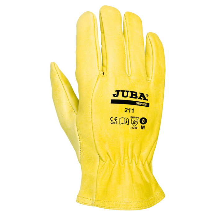 Guante Cuero Flor Amarillo, Elástico de Apriete, Dobladillo en Cuero, dedo Pulgar Montado. Talla 7