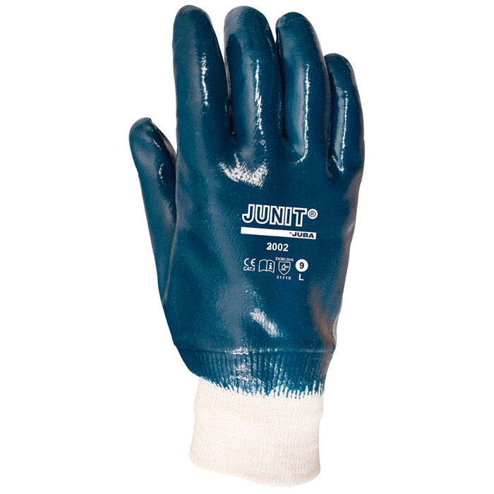 Guante Nitrilo Pesado, Sobre Soporte de Algodón. Azul. Dorso Cubierto. Puño Elástico. Talla 10