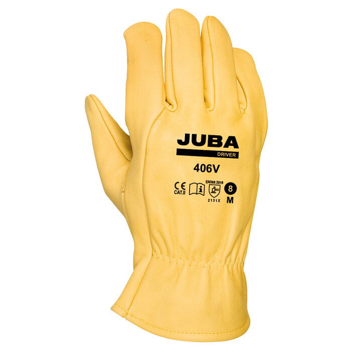 Guante conductor Cuero Flor Vacuno Amarillo, Elástico de Ajuste. Talla 11