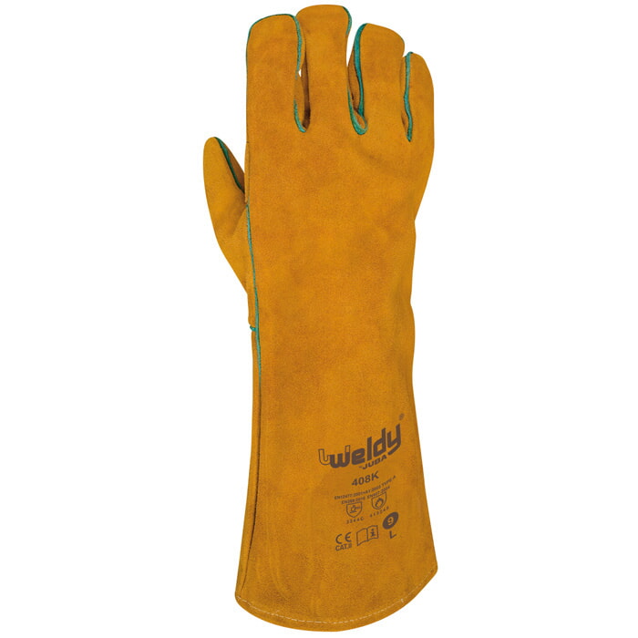 Guante Soldador de Serraje Naranja con Refuerzo en Palma. Cosido con Hilo de Kevlar®. Talla 10