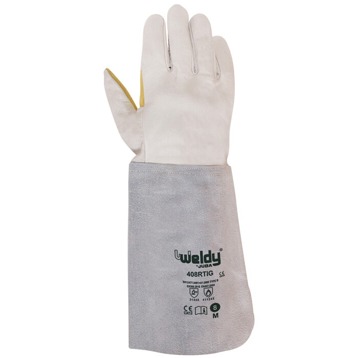 Guante Todo Piel de Cabritilla de Color Natural con Manguito de Serraje Cosido con Hilo de Kevlar®. Talla 8