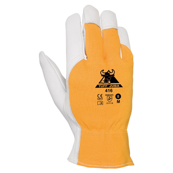 Guante Cuero Flor Vacuno, Dorso Interlock. Elástico de Apriete en la Muñeca. Talla 6