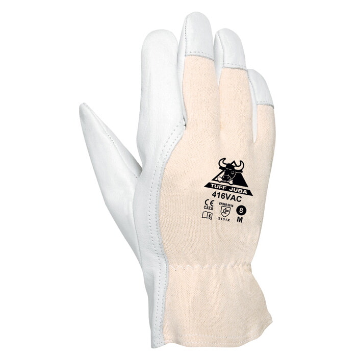 Guante Cuero Flor Vacuno, Dorso Interlock. Elástico de Apriete en la Muñeca. Talla 9