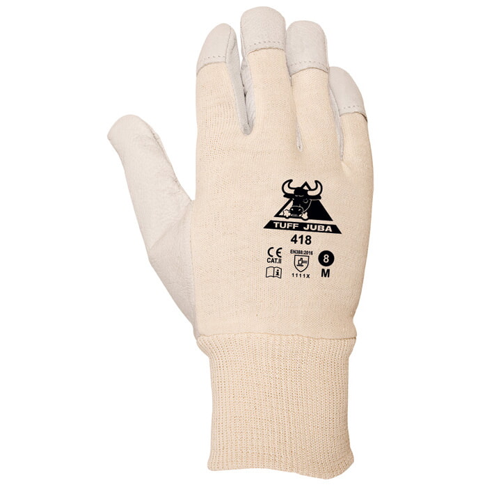 Guante Cuero Flor Cabra, Dorso Interlock, Puño Elástico de Algodón. Talla 8