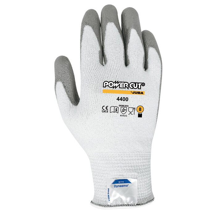 Guante Dyneema® Blanco con Fibra de Vidrio y Pu Gris. Talla 10