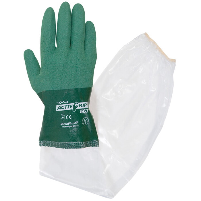 Guante de Nitrilo Verde. Tipo Guantelete. Termosellado. Largo 65 Cms. Talla 8