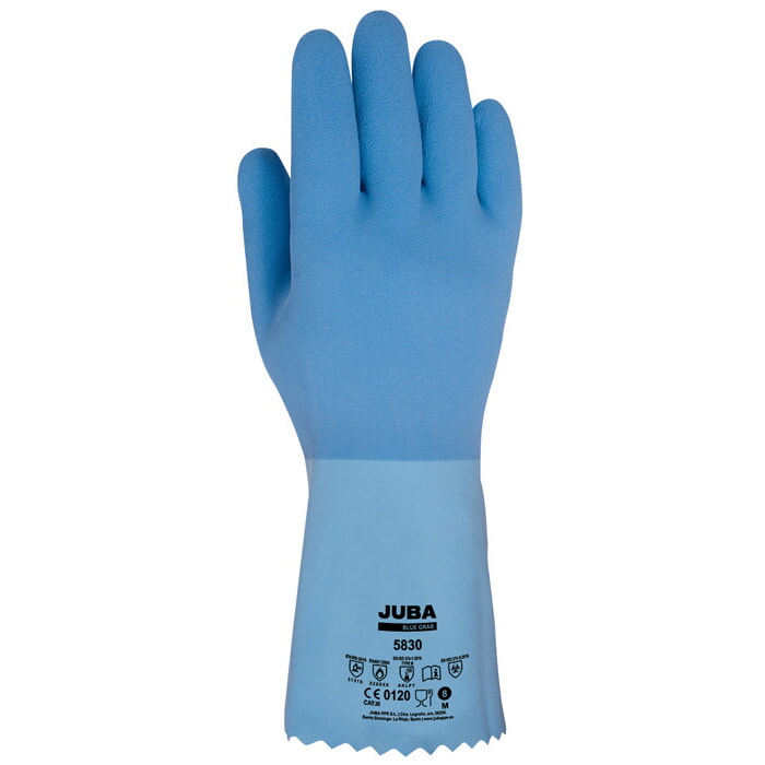 Guante Recubierto de Látex Liso Azul Sobre Soporte de Algodón. Talla 9