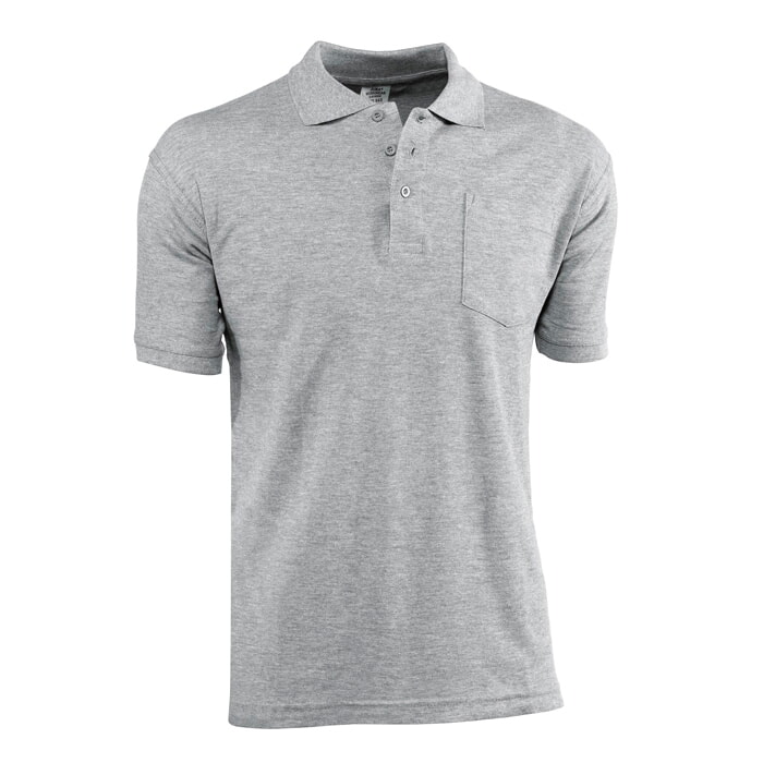 Polo Pique Manga Corta Poliester/Algodón "Single Tuck", Bolsillo. Gris. Talla M