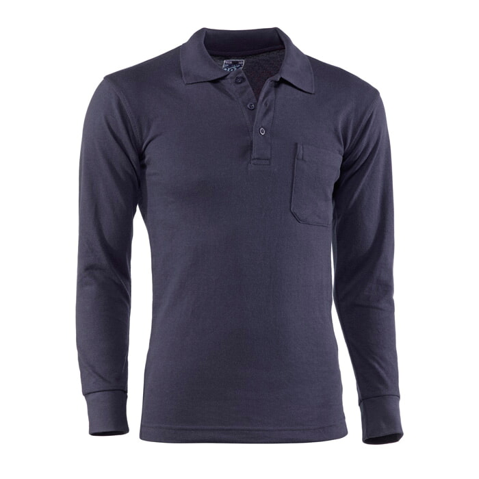 Polo Pique Manga Larga Poliester/Algodón "Single Tuck", Bolsillo. Color Azul. Talla S