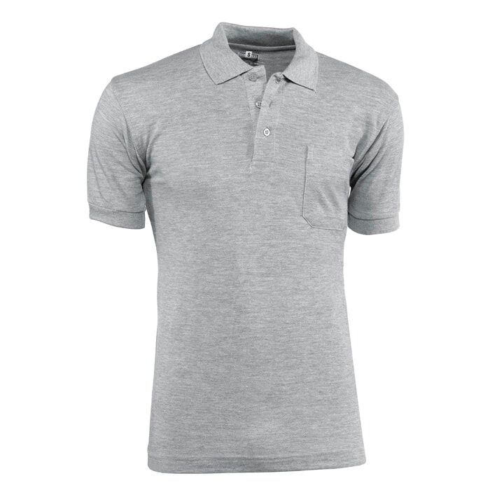 Polo Pique Manga Corta 100% Algodón "Double Tuck", Bolsillo. Gris. Talla S