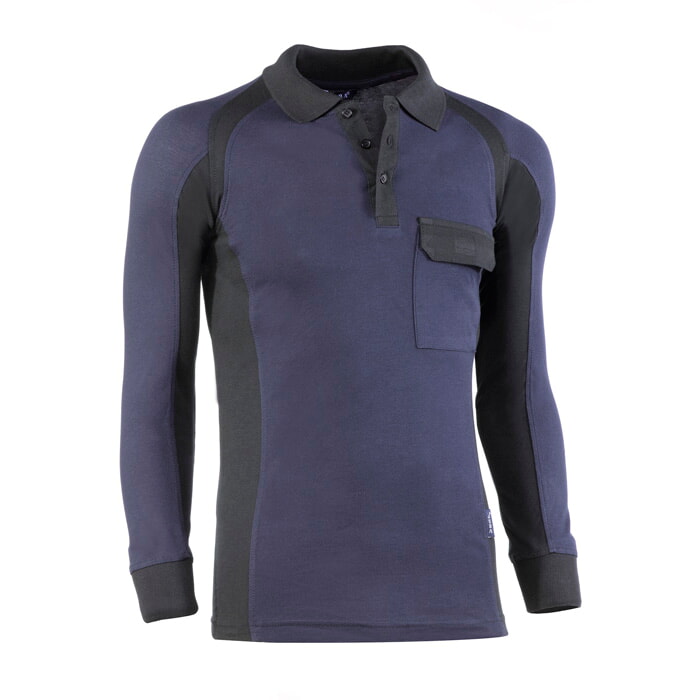 Polo Piqué Manga Larga. Color Marino/Negro. Talla L