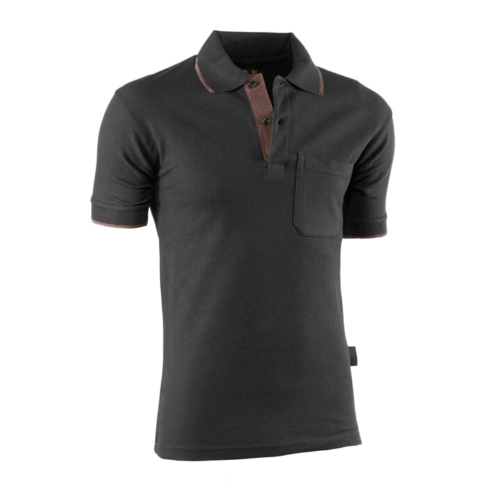 Polo Piqué Manga Corta. Color Negro/Marron. Talla 3XL