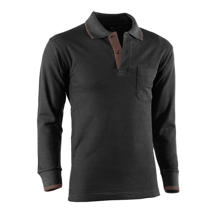 Polo Piqué Manga Larga. Color Negro/Marron. Talla S