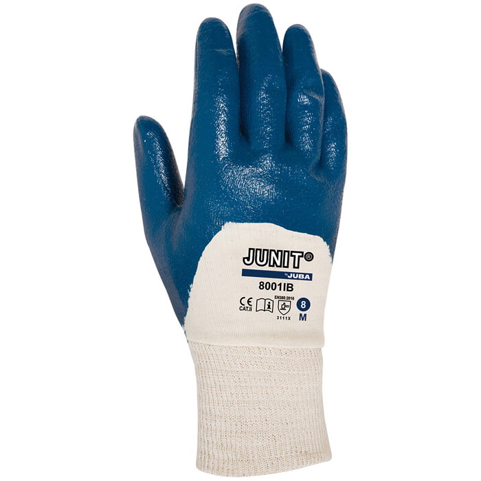 Guante Nitrilo Peso Medio, Sobre Soporte de Algodón Interlock. Azul. Dorso Fresco. Talla 9