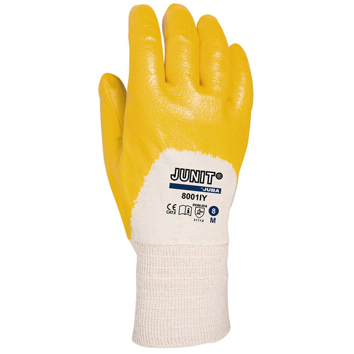 Guante Nitrilo Peso Medio, Sobre Soporte de Algodón Interlock. Amarillo. Dorso Fresco. Talla 7