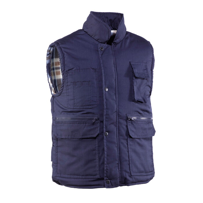 "Teide" Chaleco Multibolsillos. Acolchado 220 Gr/M2. Color Azul. Forro Cuadros. Talla XL