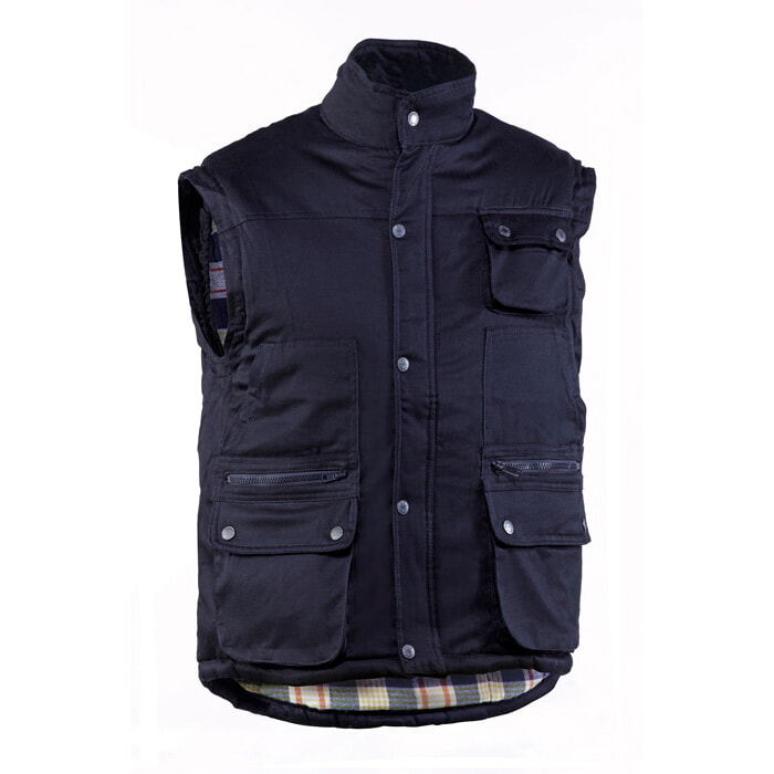 "Westport" Chaleco Multibolsillos. Color Khaki Claro. Forro Cuadros. Talla L