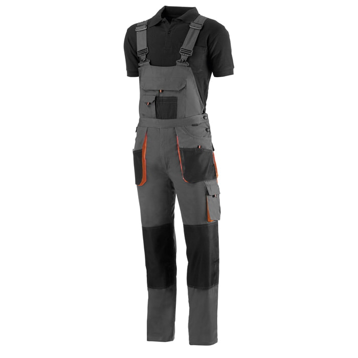 Peto Multibolsillos de Poliester/Algodón. Color Gris/Negro/Naranja. Talla S