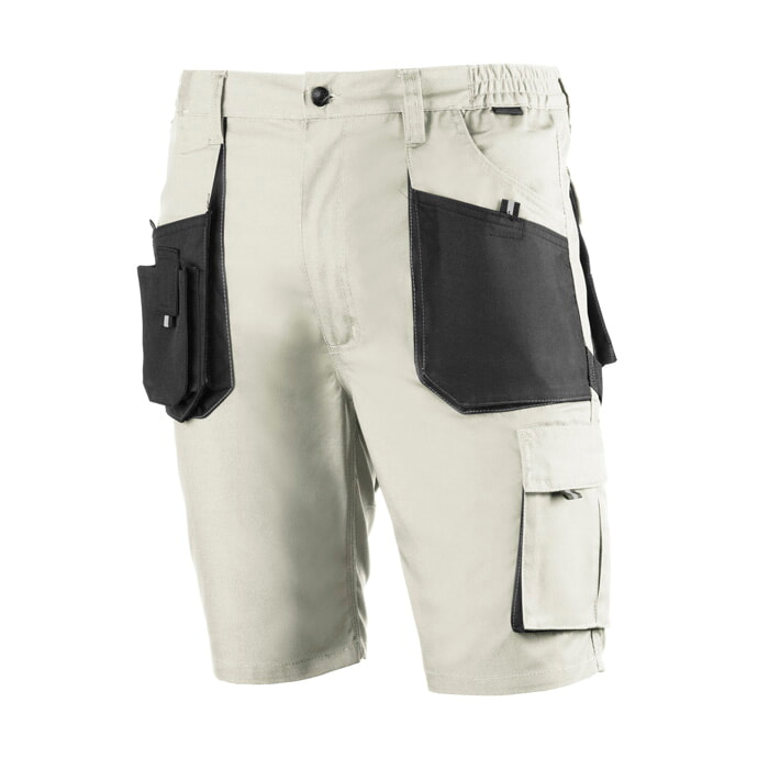 Pantalón Corto Multibolsillos de Poliester/Algodón. Color Beige/Negro. Talla 3XL