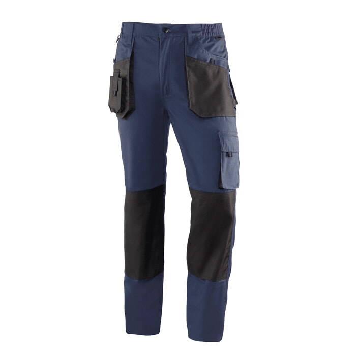 Pantalón Largo Multibolsillos de Poliester/Algodón. Color Azul Marino/Negro. Talla XXL