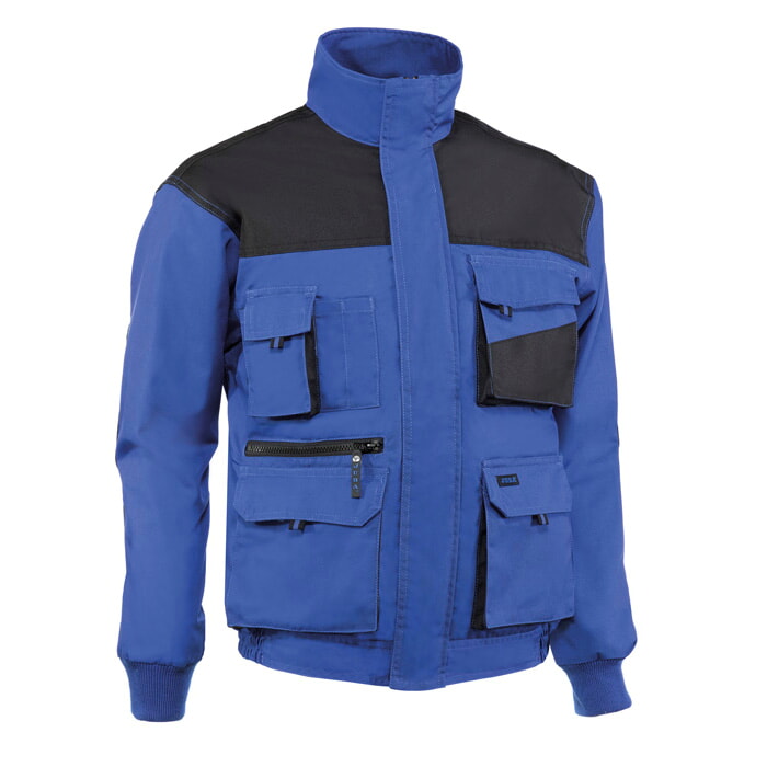 Cazadora Multibolsillos de Poliester/Algodón. Color Azulina/Negro. Talla S