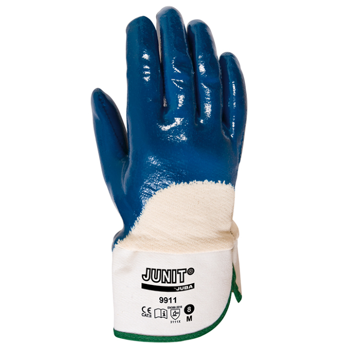 Guante de nitrilo estanco pesado sobre soporte de algodón. Talla 9