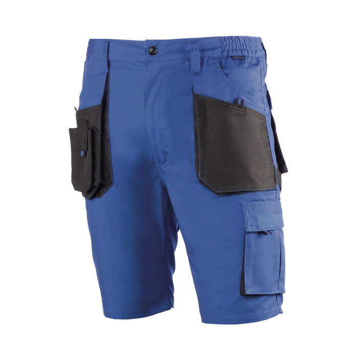 Pantalón Corto Multibolsillos de Poliester/Algodón. Color Azulina/Negro. Talla L