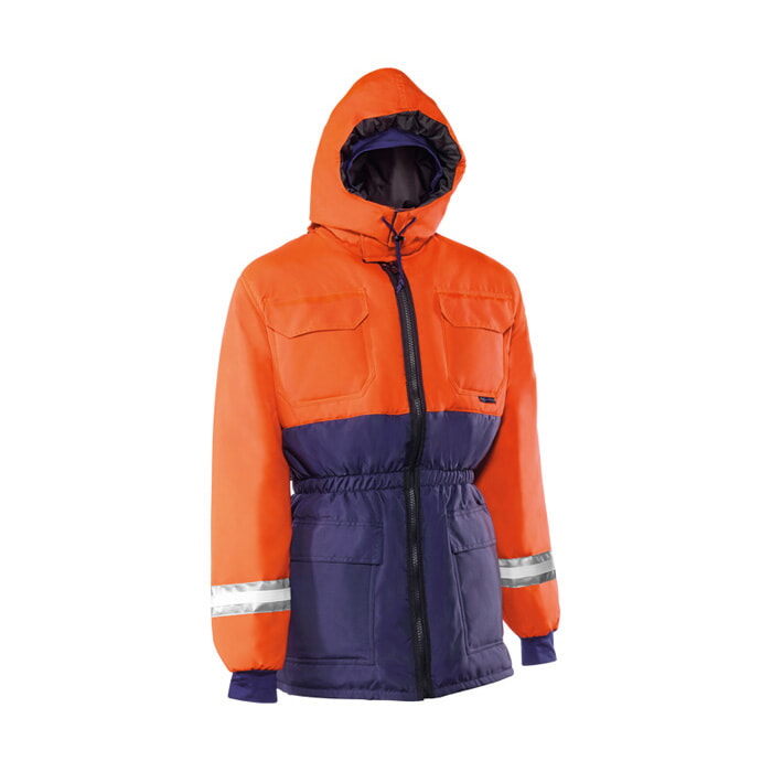 Parka Bicolor 100% Poliamida con Forro y Acolchado Interior. Color Naranja/Marino. Talla XL/XXL