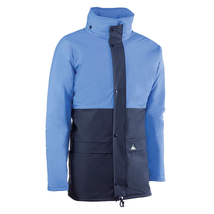 Parka Acolchada de Pu/Poliamida con Forro Interior. Color Marino/Celeste. Talla XXL