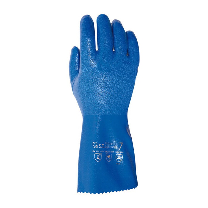 Guante de Nitrilo Azul Sobre Soporte de Algodón. Largo 30 Cms. Grosor 0,8 Mm. Talla 9