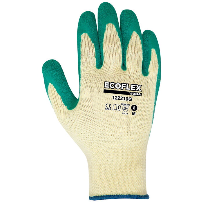 "Eco-Flex" Guante Poliester/Algodón con Palma Recubierta de Látex Verde. Talla 10