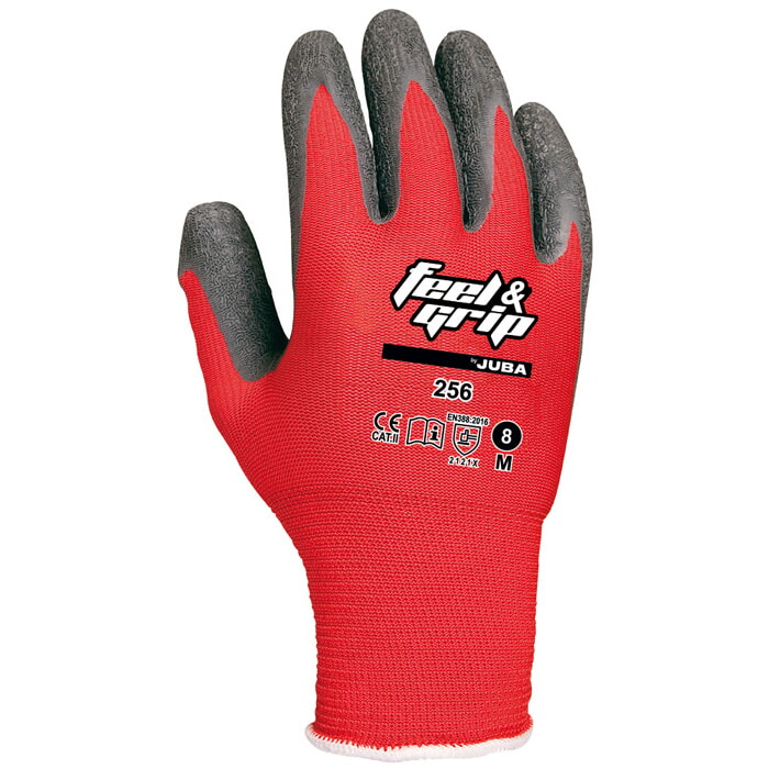 Guante Poliamida Rojo,Recubierto de Latex Rugoso Gris. Talla 10
