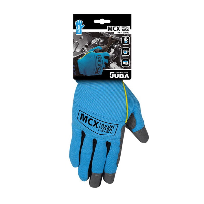 Guante Cuero Sintético con Elastano. Cierre Velcro. Color Azul. Talla 9