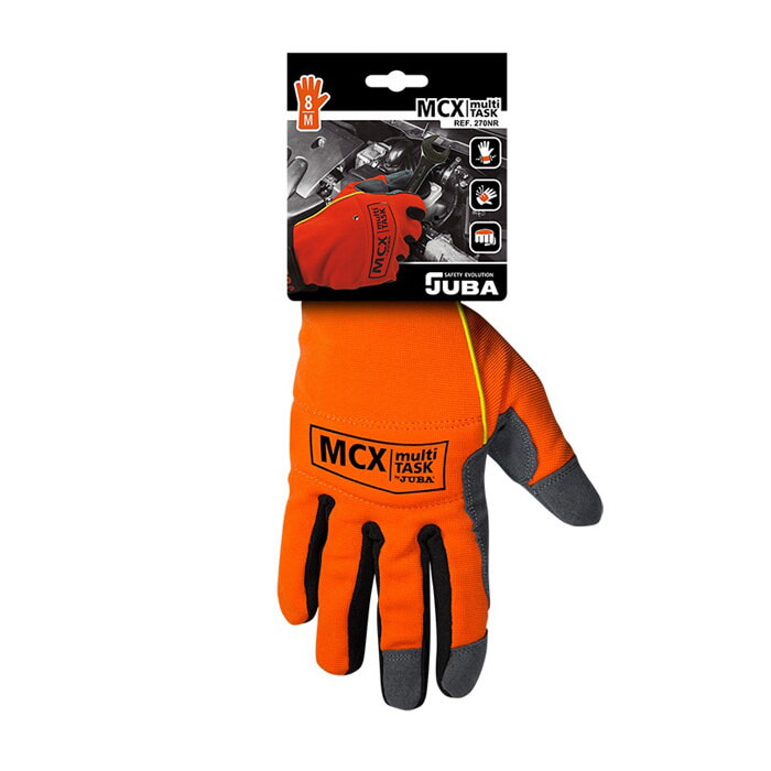 Guante Cuero Sintético con Elastano. Cierre Velcro. Color Naranja. Talla 9