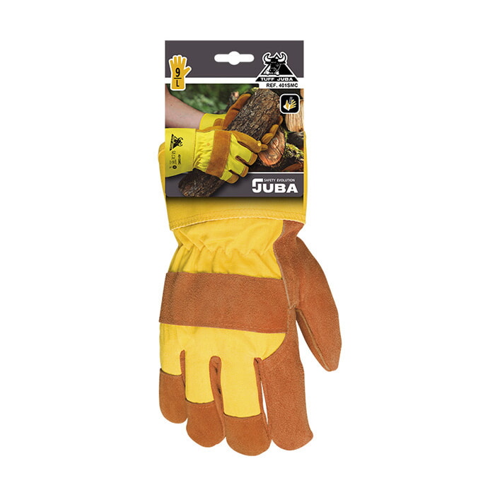 Guante Americano Serraje Especial Forrado en Palma, Dorso y Manguito. Lona Amarilla. Talla 10