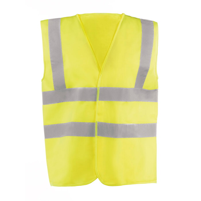 Chaleco Alta Visibilidad Poliester 100%. Bandas Horizontales y Verticales. Color Amarillo. Talla S
