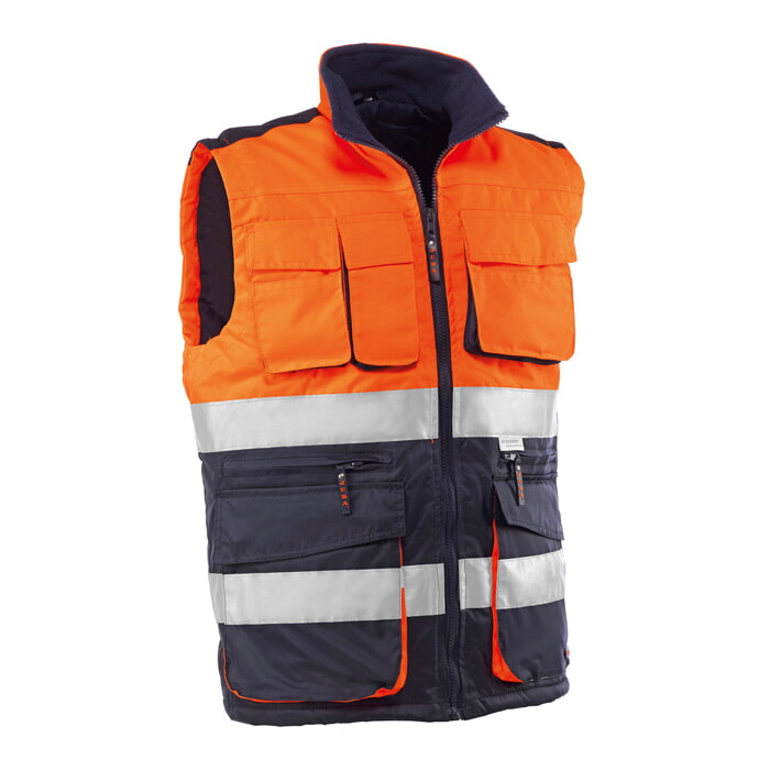 "Astun" Chaleco Multibolsillos Poliester/Nylon, Acolchado. Color Naranja/Marino. Talla XXL