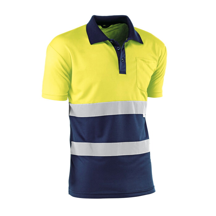 Polo Manga Corta Transpirable de Poliester. Color Amarillo/Gris. Bandas Reflectantes. Talla 3XL