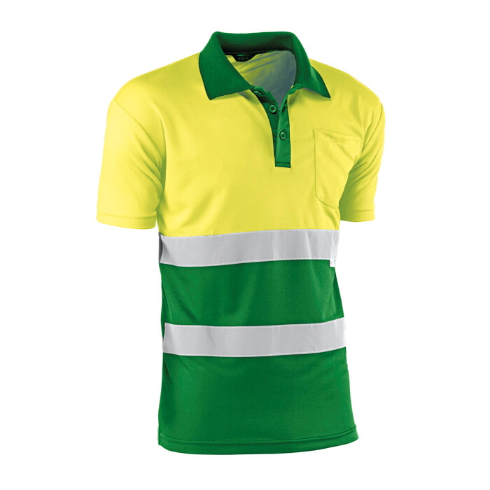 Polo Manga Corta Transpirable de Poliester. Color Amarillo/Verde. Bandas Reflectantes. Talla 3XL