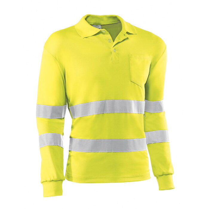 Polo Transpirable de Poliamida Alta Visibilidad, Bandas 3M, Color Amarillo. Manga Larga. Talla 3XL