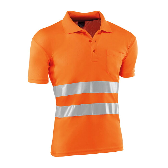 Polo Transpirable de Poliamida Alta Visibilidad, Bandas 3M, Color Naranja. Talla S
