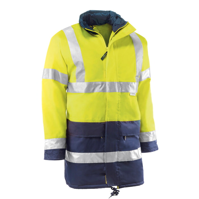 Parka Alta Visibilidad Transpirable. Bandas 3M. Color Amarillo Reflectante/Azul. Talla XXL