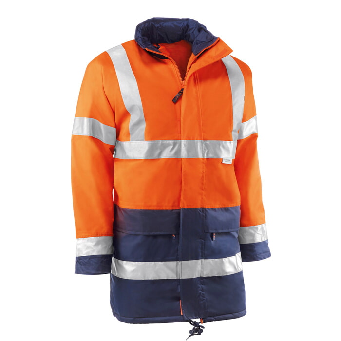 Parka Alta Visibilidad Transpirable. Bandas 3M. Color Naranja Reflectante/Azul. Talla XXL