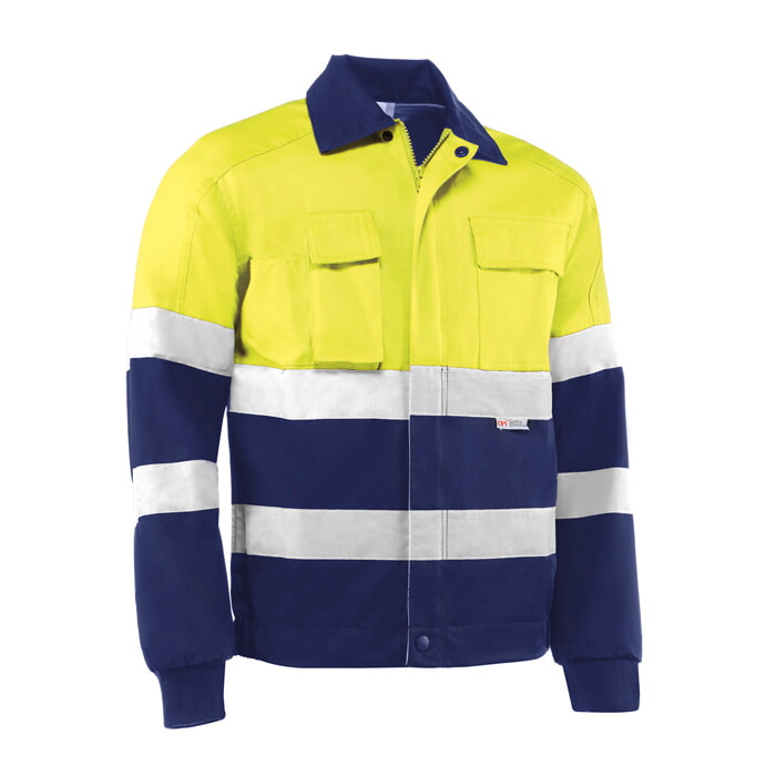 Chaqueta Amarilla Alta Visibilidad de Poliester/Algodón de 230 Grm. con Bandas Reflectantes. Talla L