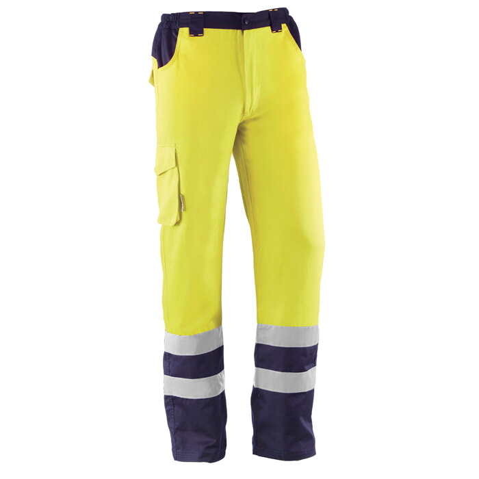 Pantalón Amarillo Alta Visibilidad de Poliester/Algodón de 230 Grm. con Bandas Reflectantes. Talla M